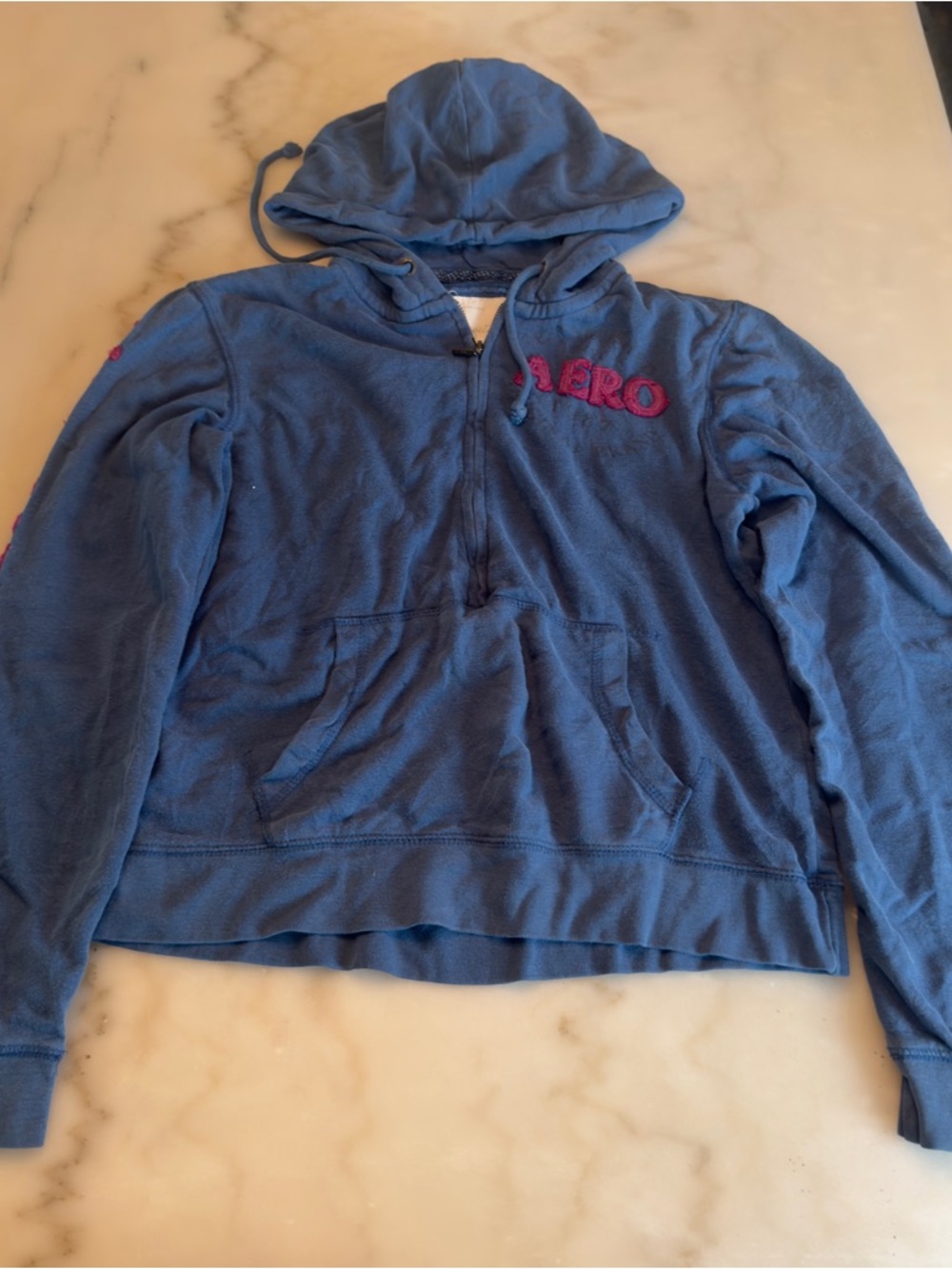 Aeropostale Blue Zip Hoodie with Pink Embroidered Logo